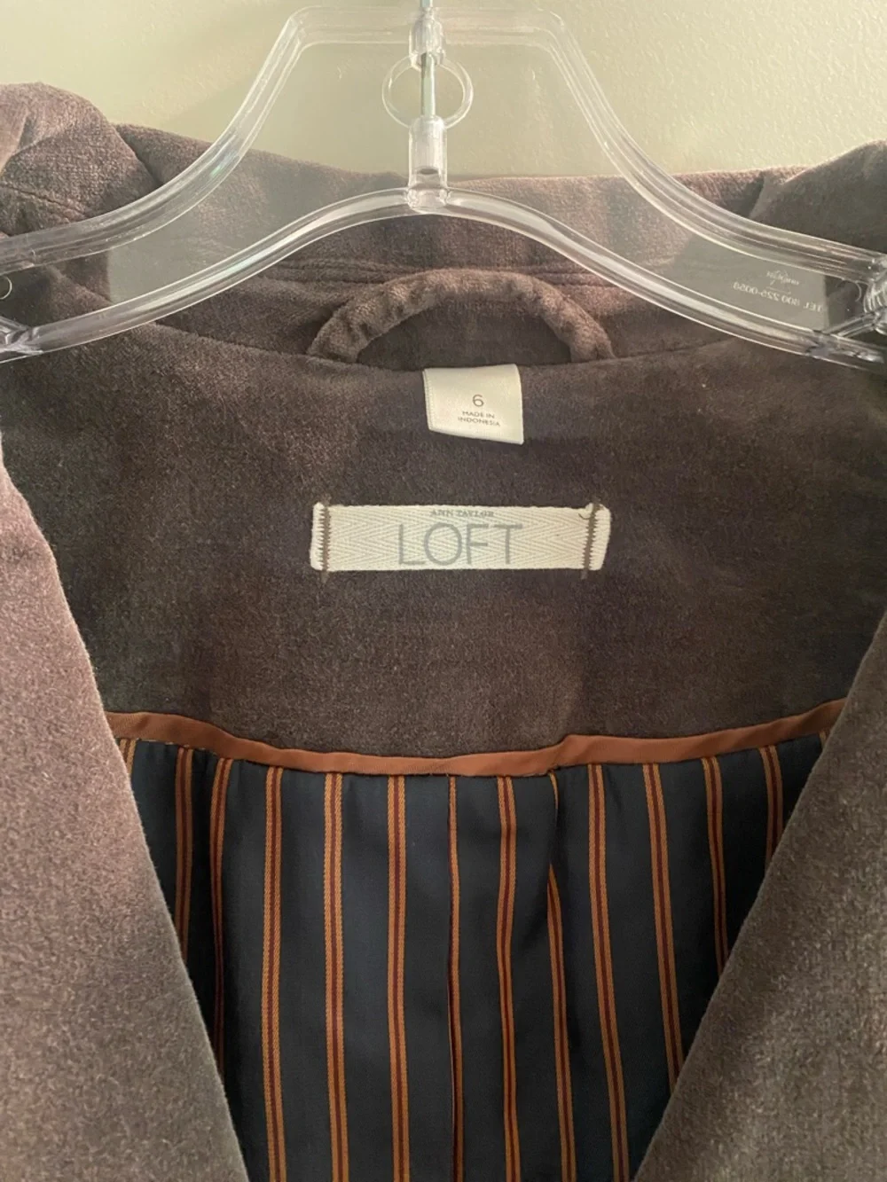 LOFT Brown Velvet Blazer with Striped Lining - Picture 3 of 5